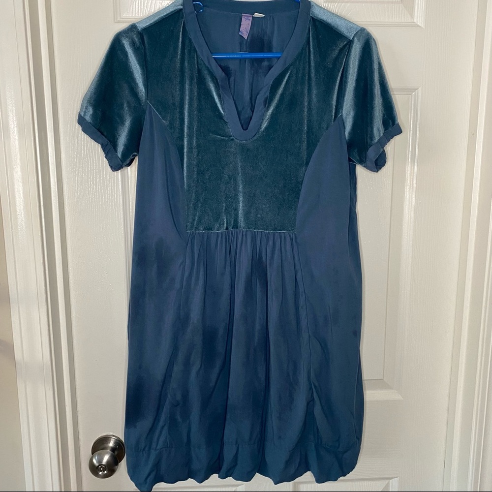 Teal velvet short sleeve dress